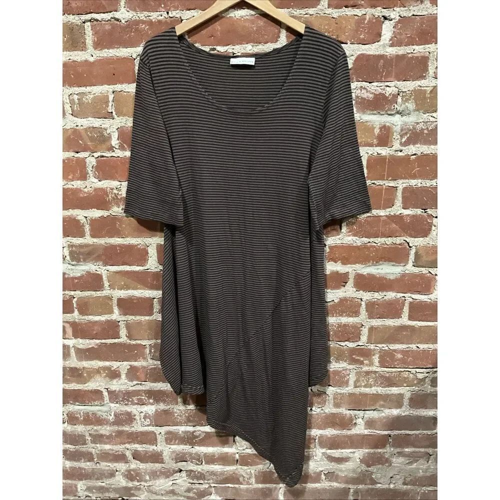 Bryn Walker Asymmetric Stripe Tunic Dress Sz S Lagenlook Swing Top USA Made